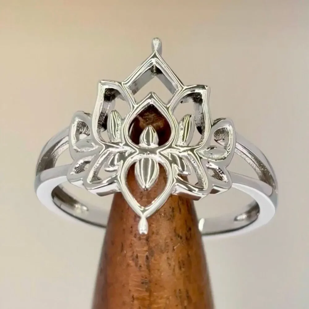 Sterling Silver Lotus Flower Ring New - Picture 5 of 7